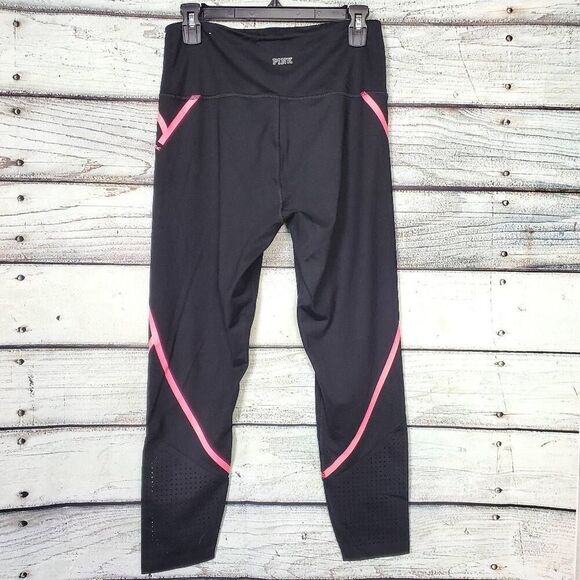 Victoria’s Secret PINK Ultimate Leggings Black Neon Pink Trim Size L - Picture 5 of 9